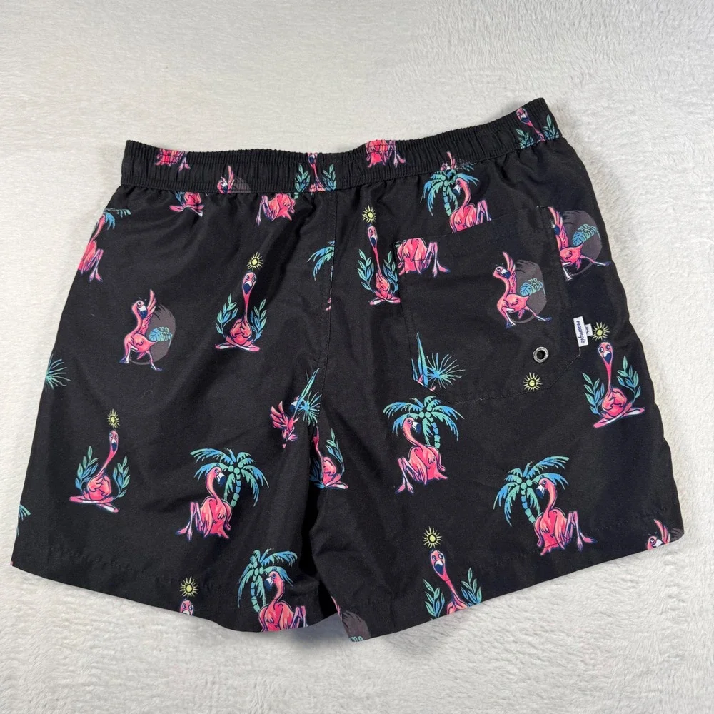 Maamgic Swim Trunks Mens Medium Black Yoga Flamingo Print Excellent Board Shorts